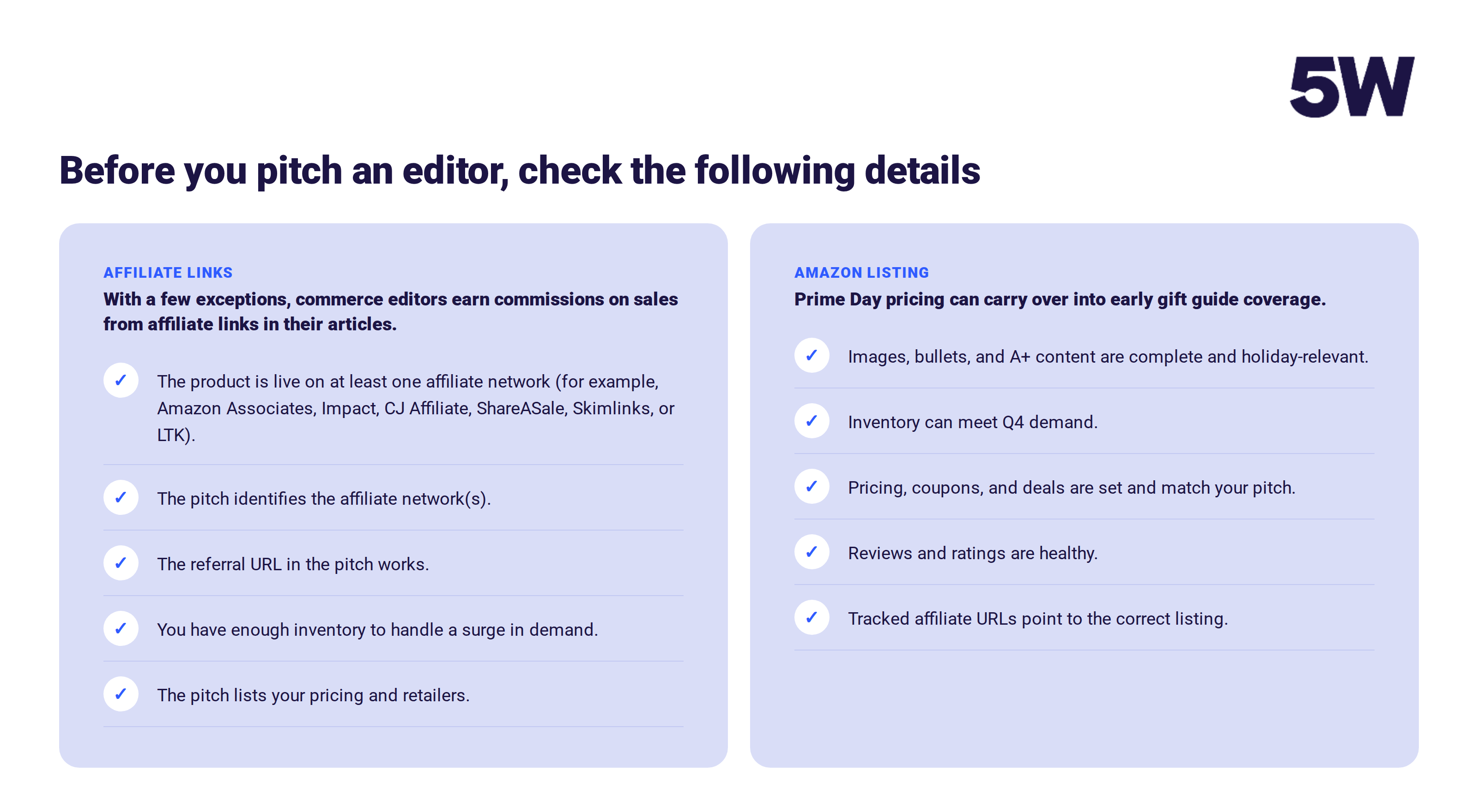 Before you pitch an editor: affiliate link and Amazon listing checklists